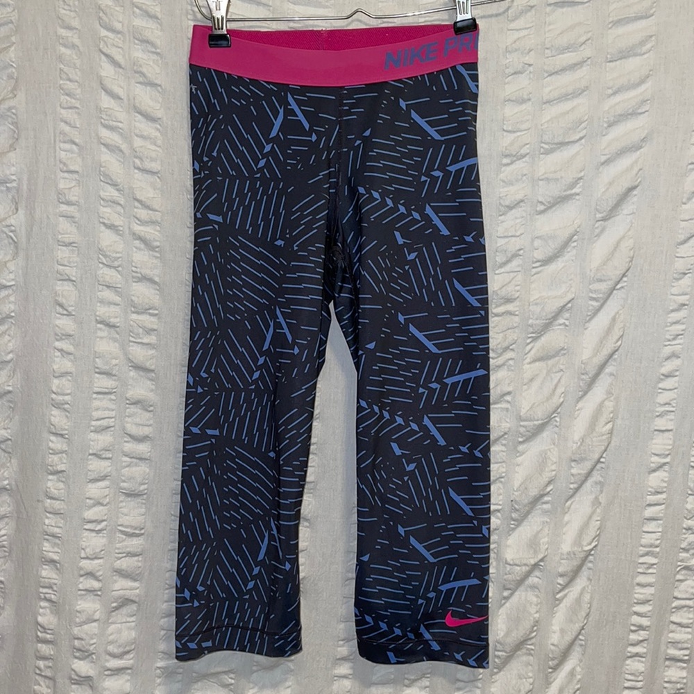 Nike Pro Dri-fit Blue Gray Capris with Pink Accents